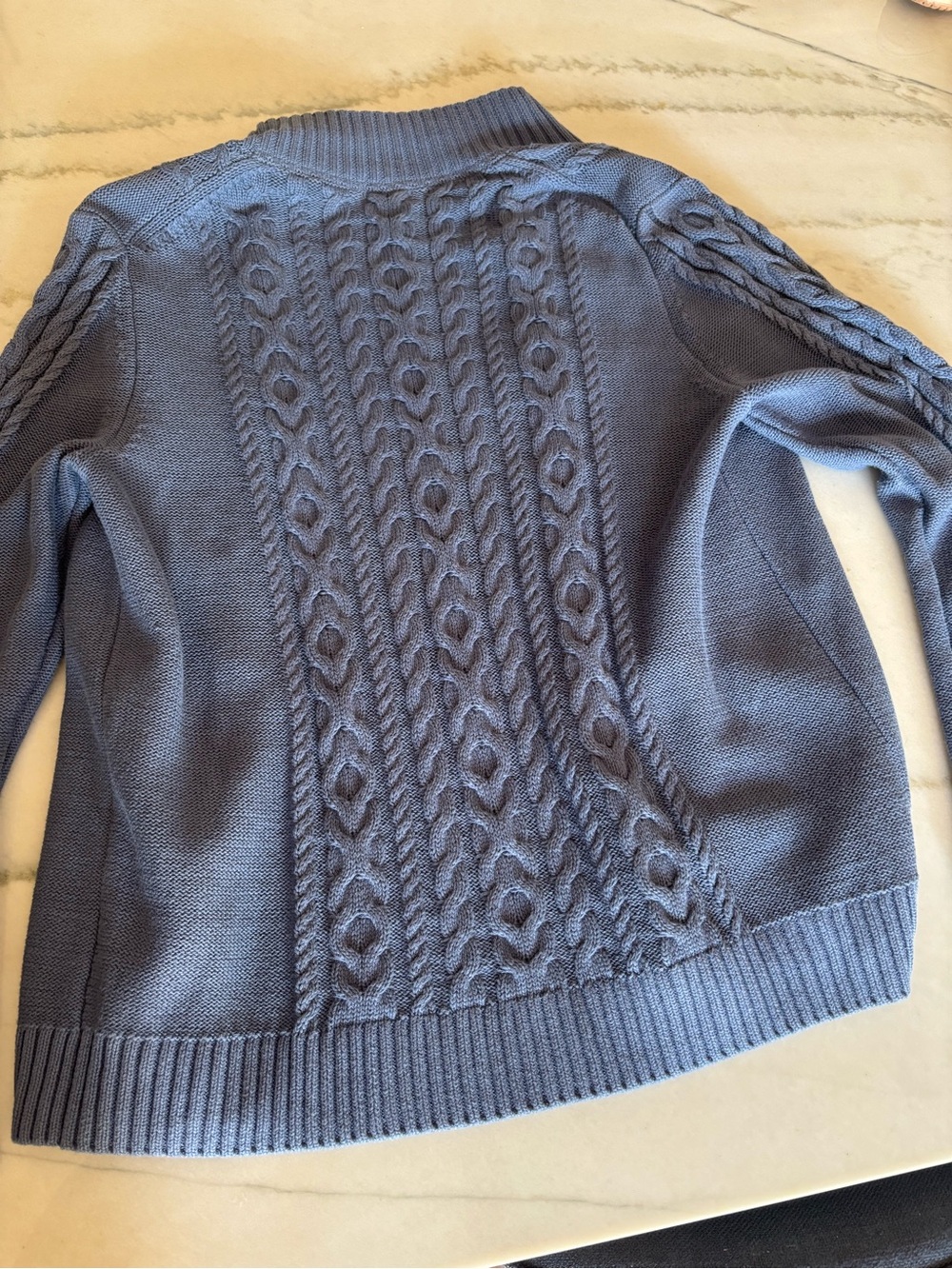 L.L. Bean Dusty Blue Chunky Knit Zip Up Jacket Layering Fall Boho 100% Cotton XL - Picture 8 of 8